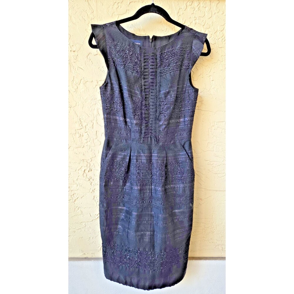 PIAZZA SEMPIONE BLACK TEXTURED CAP SLEEVES SHIFT DRESS EU 40 US 4/6 POCKETS